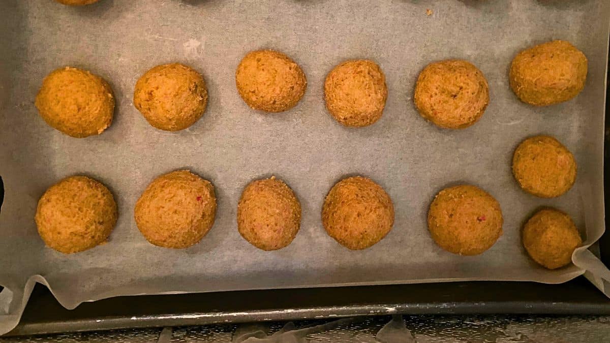 A tray of Amish Sugar Cookies on a baking sheet